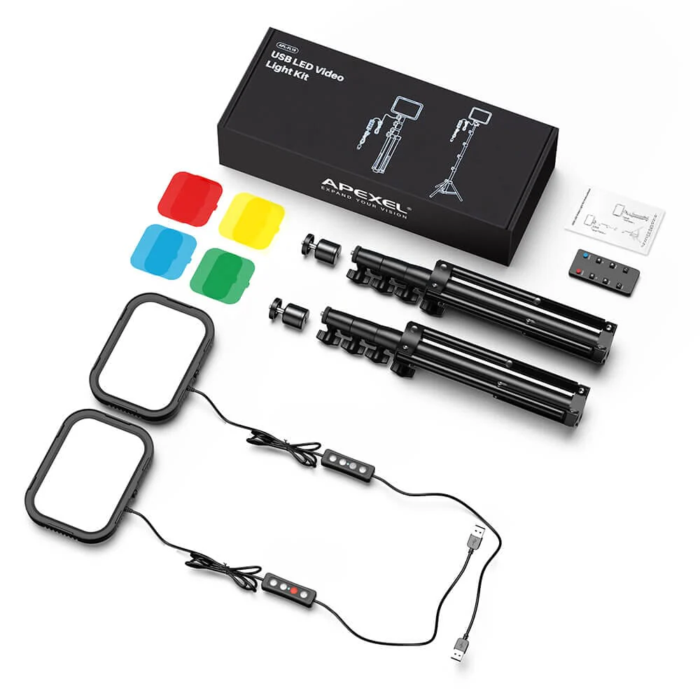 FL19 2Pcs Soft USB LED Video Portable Light Kit with Adjustable Tripod Stand and Color Filters - Image 11